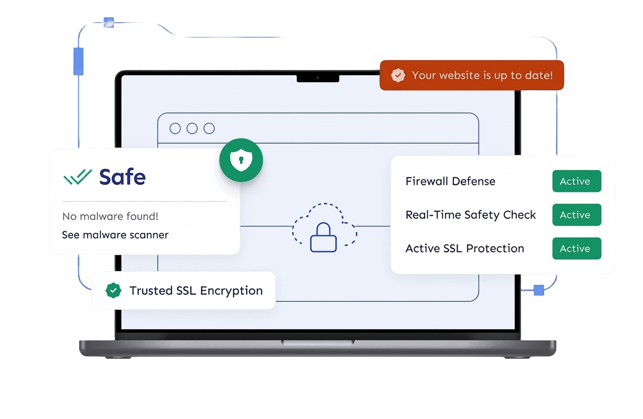 Security dashboard illustrating firewalls, threat protection, and active monitoring